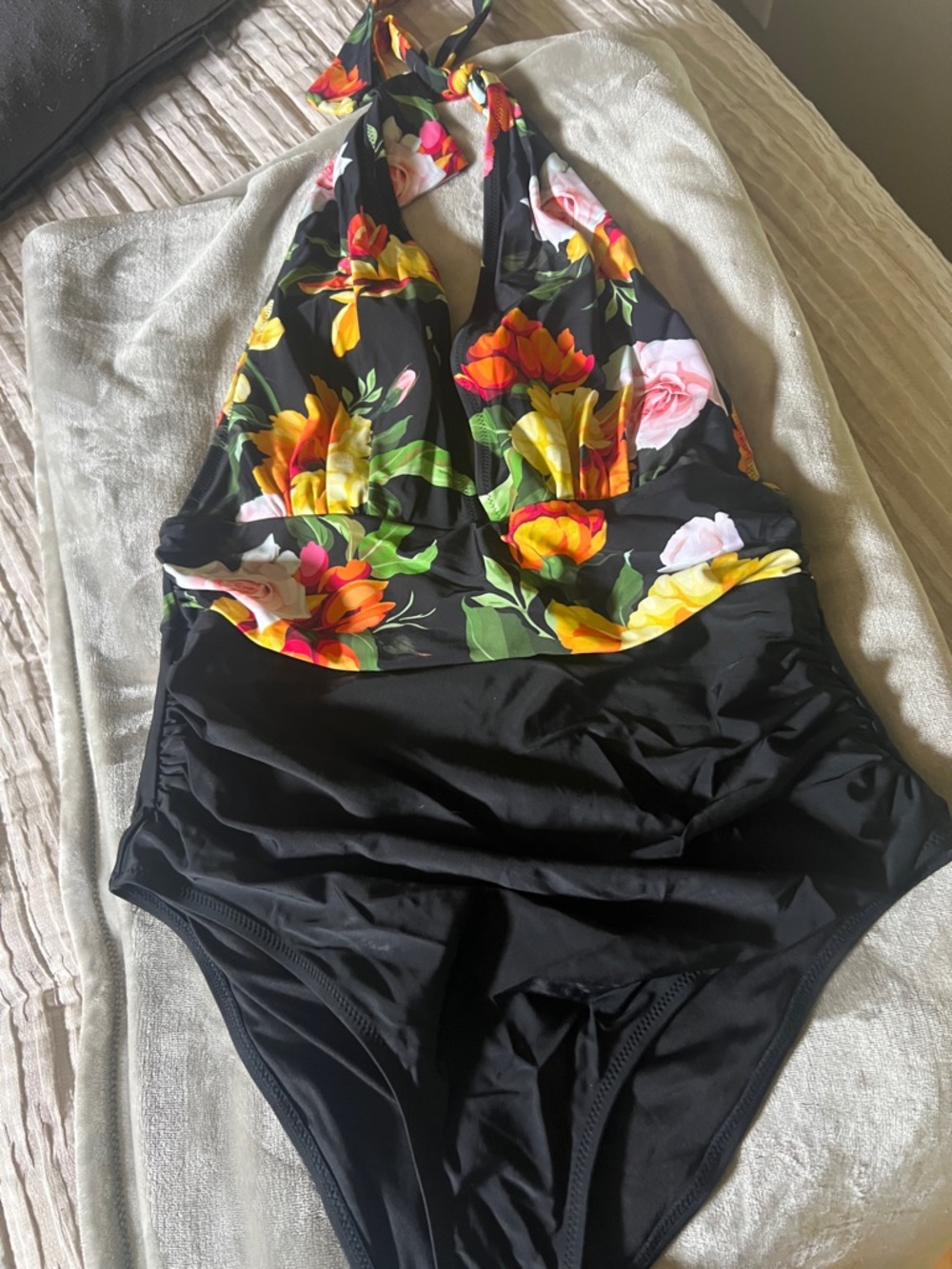 Black Floral Halter Women’s One Piece Swimsuit